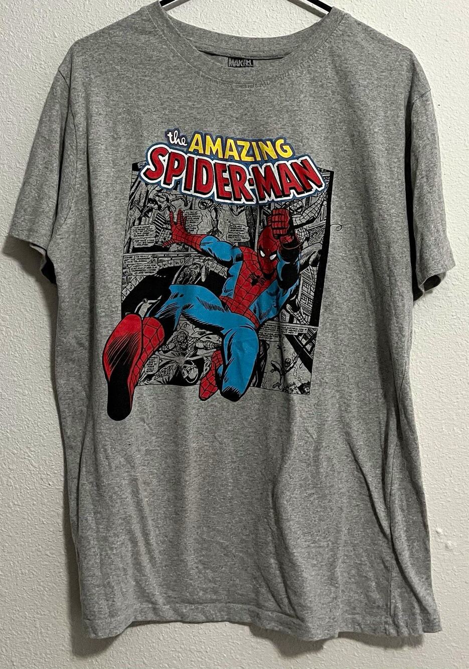 Marvel Men’s L Gray Amazing Spider-Man Graphic Print Crew Neck Short Sleeve Tee
